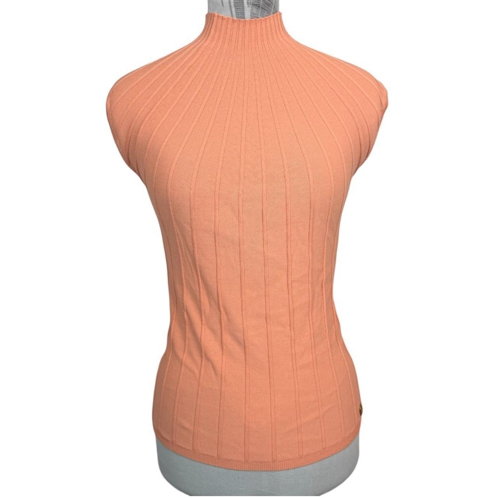 Donna Karan Peach Ribbed Turtleneck Tank Sz Petite M